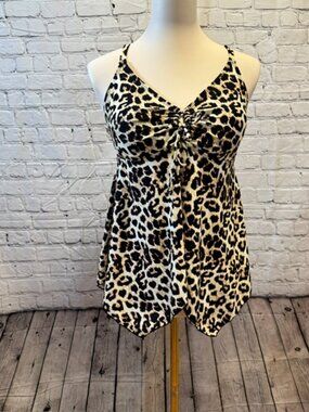 Firpearl Leopard Print Tankini Top Modest Flowy Crossback Swim Sz 12